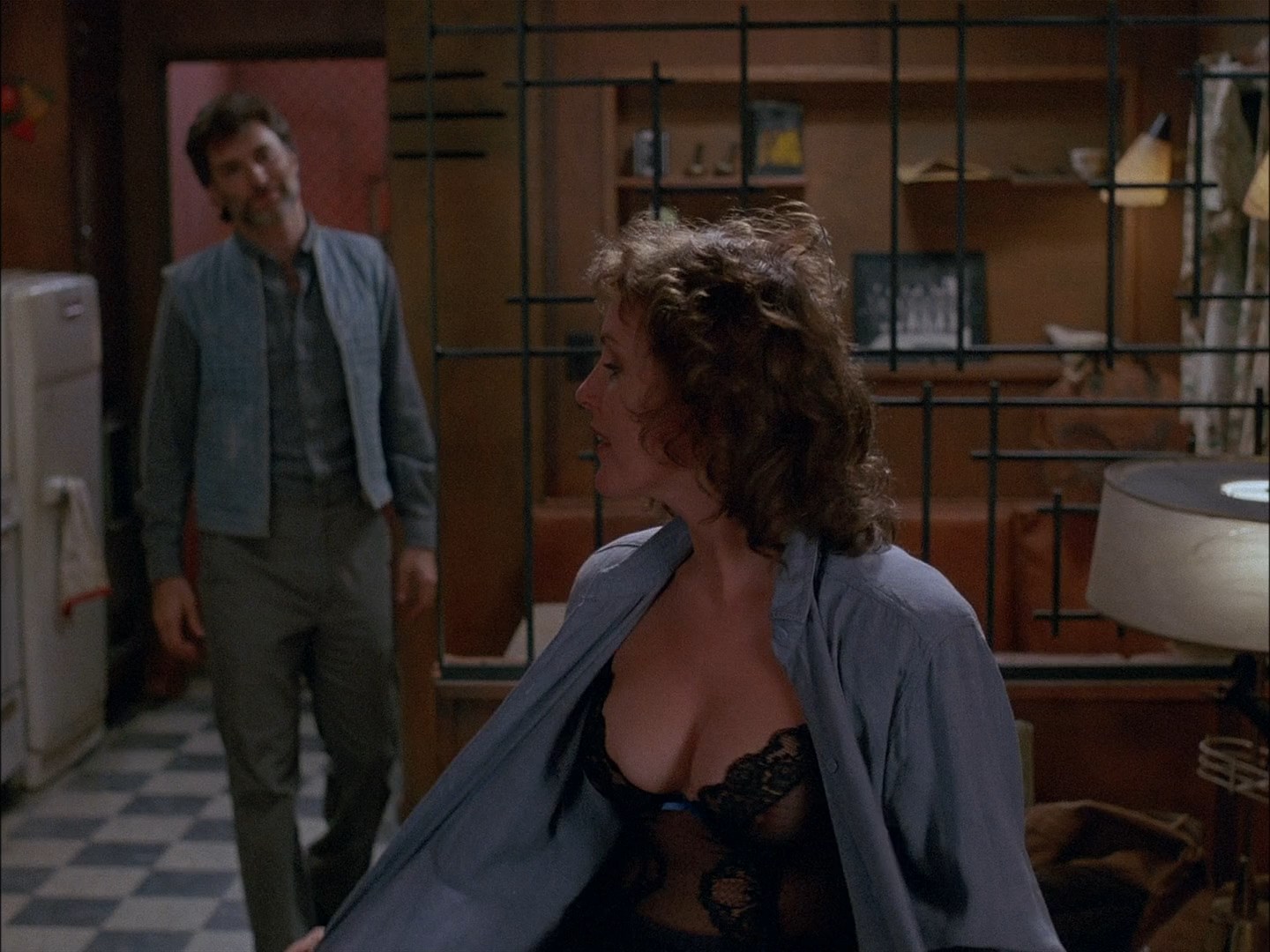Bonnie Bedelia shows amazing cleavage while talking to some guy.