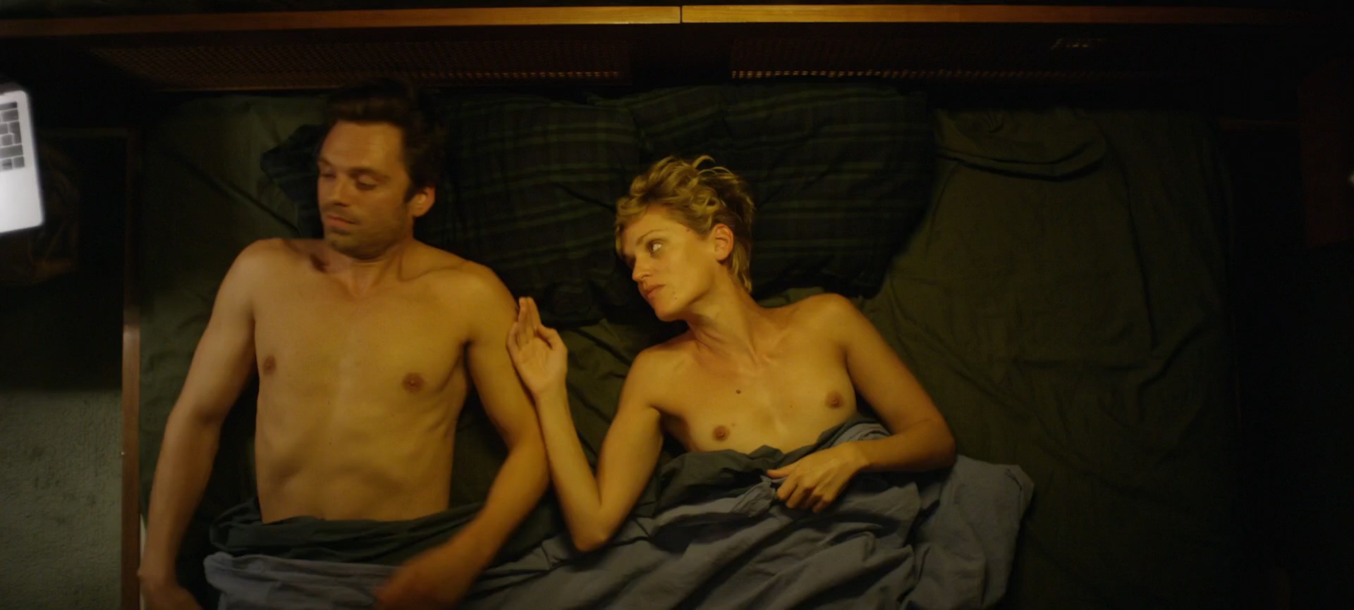 Denise Gough strips naked and gets behind some naked guy on the motorcycle....